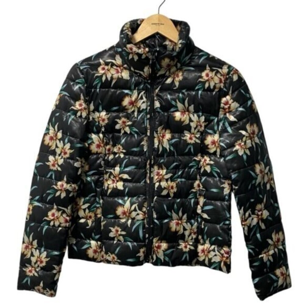 Anthropologie Numph Lightweight Floral Puffer Jacket Black Size XS